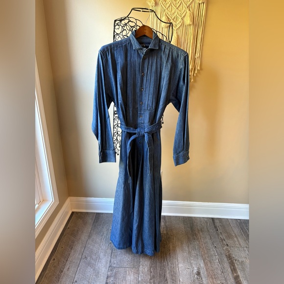 Vintage USA RL Indigo Tux Bodice Cuff Full Sweep Denim Western Prairie Dress  - studiocorradiniservizi.it